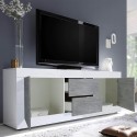TV cabinet 210cm 2 doors 2 drawers glossy white concrete Visio BC Bulk Discounts