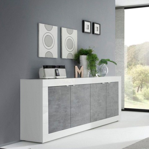 Modern living room sideboard 4 doors glossy white cement 207cm Altea BC Promotion