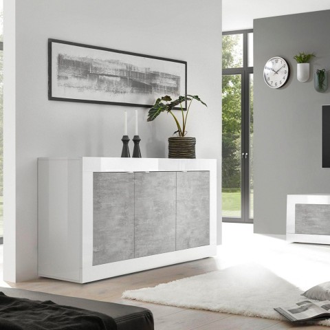 Modern living room sideboard 3 doors glossy white cement Modis BC Basic Promotion