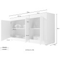 Glossy white wood living room sideboard with 3 doors 160cm Modis BW Basic. Bulk Discounts