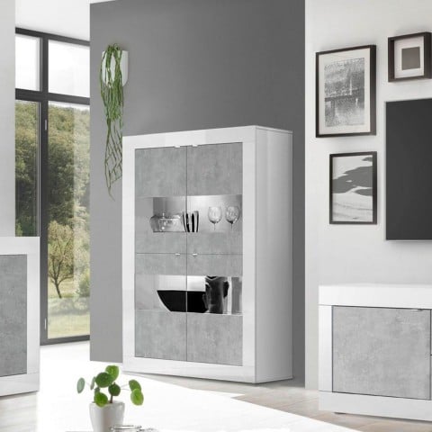Living room showcase 4 modern glossy white cement doors Tina BC Basic. Promotion
