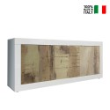Living room cabinet 2 doors 3 drawers glossy white and Tribus BW Basic wood. On Sale