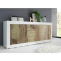 Living room cabinet 2 doors 3 drawers glossy white and Tribus BW Basic wood. Choice Of