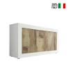 Glossy white wood living room sideboard with 3 doors 160cm Modis BW Basic. On Sale