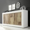 Glossy white wood living room sideboard with 3 doors 160cm Modis BW Basic. Discounts