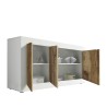 Glossy white wood living room sideboard with 3 doors 160cm Modis BW Basic. Sale