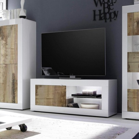 Mobile TV stand glossy white living room wood Diver BW Basic Promotion