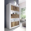 White glossy living room showcase with 4 glass and wooden doors, Tina BW Basic. Model