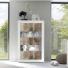 White glossy living room showcase with 4 glass and wooden doors, Tina BW Basic. Choice Of