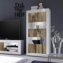 White glossy living room showcase with 4 glass and wooden doors, Tina BW Basic. Catalog