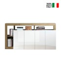 Living room sideboard 184cm 4 doors glossy white and oak Cadiz BR On Sale