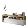 Modern 184cm glossy white and oak Dorian BR living room TV stand. Offers