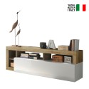 Modern 184cm glossy white and oak Dorian BR living room TV stand. On Sale