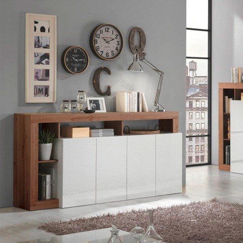 Modern kitchen cabinet with 4 glossy white doors and Cadiz MR wooden structure, 184cm. Promotion