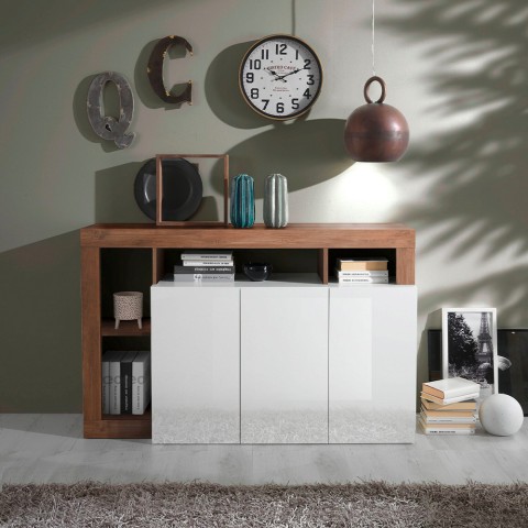 Wooden living room buffet sideboard 146cm with 3 glossy white doors Hailey MR. Promotion