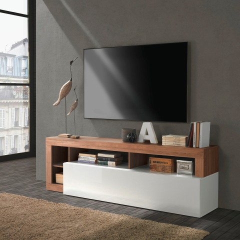 Mobile TV stand modern living room glossy white wooden door Dorian MR Promotion