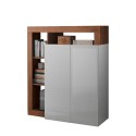 Tall cabinet for kitchen with 2 glossy white doors and walnut wood Blume MR. Offers