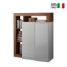Tall cabinet for kitchen with 2 glossy white doors and walnut wood Blume MR. On Sale