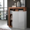 Tall cabinet for kitchen with 2 glossy white doors and walnut wood Blume MR. Promotion
