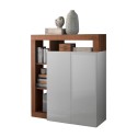 Tall cabinet for kitchen with 2 glossy white doors and walnut wood Blume MR. Sale