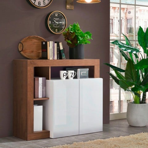 Living Room Cabinet 108cm 2 Door Glossy White Wood Reva MR. Promotion