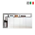 Mobile sideboard with 4 glossy white and cement gray doors Cadiz BC. On Sale
