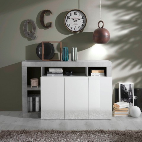 Hailey BC 146cm glossy white 3-door living room sideboard with cement finish. Promotion