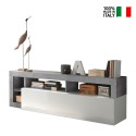 Mobile TV stand with glossy white door and cement gray finish, 184cm Dorian BC. On Sale