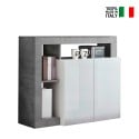 Mobile cabinet with 2 glossy white doors, in cement grey Reva BC On Sale