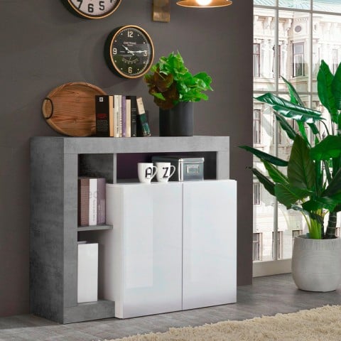 Mobile cabinet with 2 glossy white doors, in cement grey Reva BC Promotion