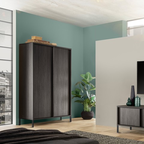 Modern design black wooden wardrobe sideboard with 2 doors and 4 compartments by Bogarde Steel. Promotion