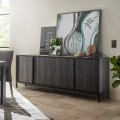 Modern black wood kitchen living room sideboard with 4 doors 205cm Charly Steel. Promotion