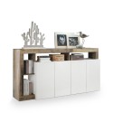 Kitchen Living Room Cabinet 4 Doors Glossy White Wood 184cm Cadiz BP. Sale
