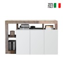 Modern living room sideboard in glossy white wood with 3 doors, 146cm Hailey BP. On Sale
