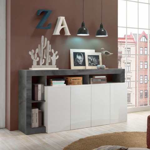 Modern design living room sideboard with 4 glossy black and white doors Cadiz BX Promotion