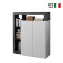 Modern black mobile sideboard with 2 glossy white doors, Blume BX. On Sale