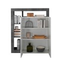 Modern black mobile sideboard with 2 glossy white doors, Blume BX. Sale