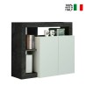 Modern White Gloss Sideboard for Living Room, 2 Black Doors, Reva BX On Sale