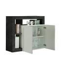 Modern White Gloss Sideboard for Living Room, 2 Black Doors, Reva BX Sale