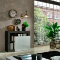 Modern glossy white living room sideboard with 2 black doors Reva BX. Discounts