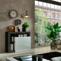 Modern White Gloss Sideboard for Living Room, 2 Black Doors, Reva BX Discounts
