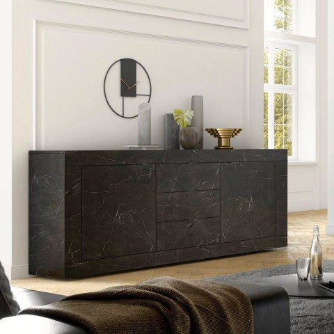 Modern black marble effect sideboard with 2 doors and 3 drawers Tribus MB Basic. Promotion