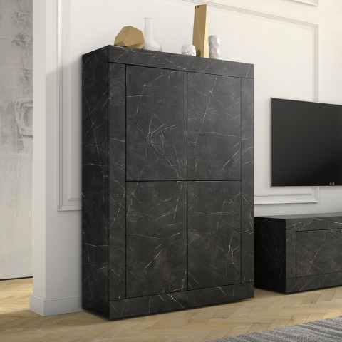 Modern high sideboard with 4 black marble-effect doors Novia MB Basic. Promotion