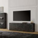Modern black marble effect TV stand with 2 doors and 2 drawers Visio MB. Sale