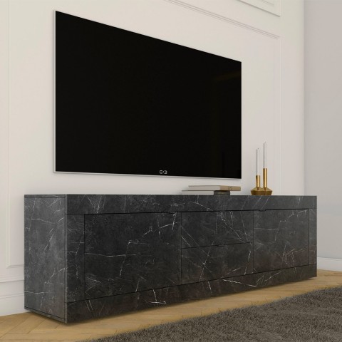 Modern black marble effect TV stand with 2 doors and 2 drawers Visio MB. Promotion