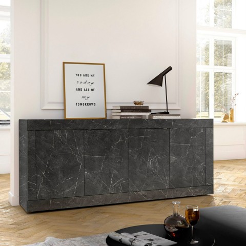 Modern living room sideboard with 4 black marble-effect doors Altea MB. Promotion