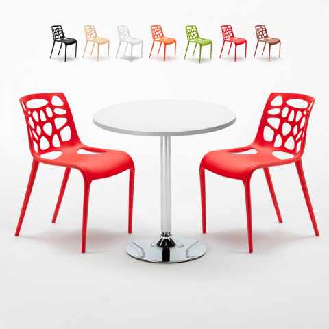 Long Island Set Made of a 70cm White Round Table and 2 Colourful Gelateria Chairs