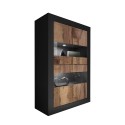 Living room showcase with 4 black glass and industrial wood doors - Tina NP Basic. Offers