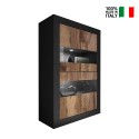 Living room showcase with 4 black glass and industrial wood doors - Tina NP Basic. Sale