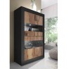 Living room showcase with 4 black glass and industrial wood doors - Tina NP Basic. Discounts